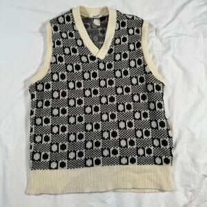 Vintage 70s montgomery ward sweater vest geometric knit patter size medium
